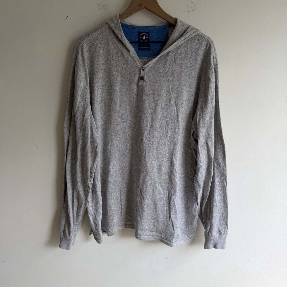 Johnnie-O Top Shelf Cotton Linen Gray Henley Hoodie Size XL Coastal Casual Layer